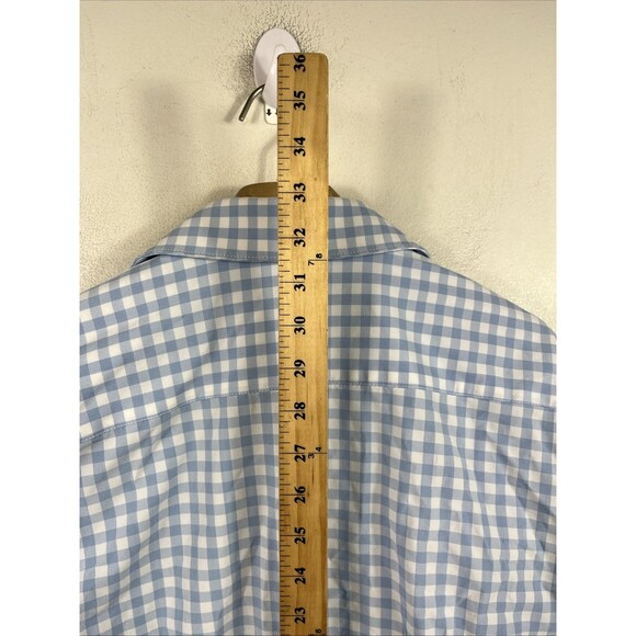 Mizzen Main Shirt Mens Medium Blue Trim Fit Gingham Check Performance Stretch - Picture 5 of 7